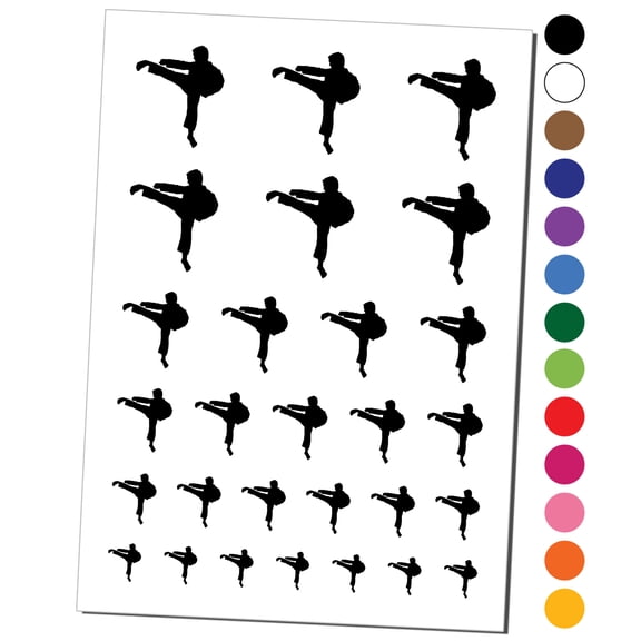 Martial Arts Karate Kick Solid Water Resistant Temporary Tattoo Set Fake Body Art Collection - White