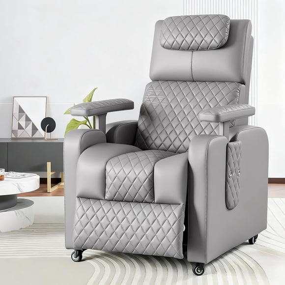 Sillon Masajeador, Sillon Reclinable Adultos 8 Modos de Masaje con Soporte Lumbar, Reposapiés Retráctil, Reposabrazos y Reposacabezas Ajustables, Ruedas 360°, para Sala y Dormitorio (Gris)