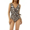 thumbnail image 1 of ZAXARRA Women Deep V-neck Padded Swimwear, Sleeveless Ruffled Hem Tummy Control One-piece Bathing Suit, 1 of 9
