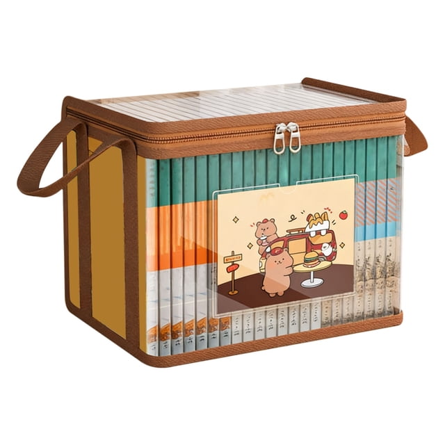 Ohufall Foldable Transparent Book Storage Box Dustproof Student Organizer School Supplies For Classroom Home Book Storage