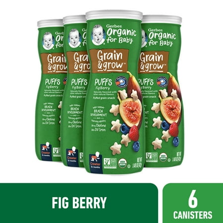 Gerber 2nd Foods Organic for Baby Grain & Grow Puffs, Fig Berry, 1.48 oz Canister (6 Pack)