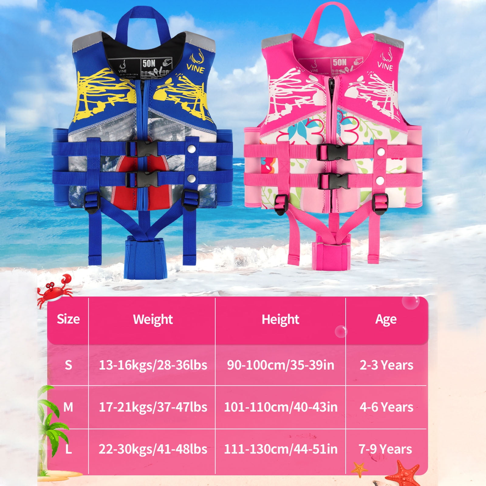 Gogokids Kids Swim Vest Flotation Life Jacket Bouyancy Swimwear with Adjustable Harness,30-50 lbs Pink