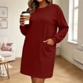 thumbnail image 4 of Ashirexll Long Sleeve Dress for Women Plus Size Loose Long Sleeve Round Neck Solid Color with Pockets Midi Dress, 4 of 7
