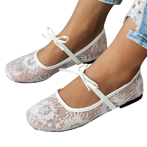 Flats for Women Mary Jane Ballet Dress Comfortable Walking Shoes Casual Work Retro Round-Toe One-Strap Daily Flats Soft Hook & Loop White 41