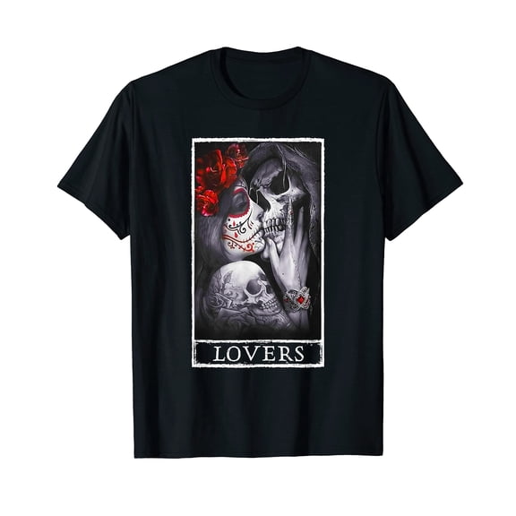 Woman Kissing Skeleton Skull Lovers Red Roses Goth Couple T-Shirt for Men Women Cotton Summer Top Tee