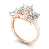 4.0 ct emerald cut clear Zircon 18k rose gold 3 stone Bridal Wedding Engagement Promise Anniversary Ring for Women size 6