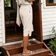 thumbnail image 6 of Cagogo Women Plus Size Capri Pants High Waisted Casual Elastic Waist Striped Cropped Pants with Pockets Beach Vacation Trousers Lounge Travel Summer Clothes, Khaki 3XL, 6 of 9