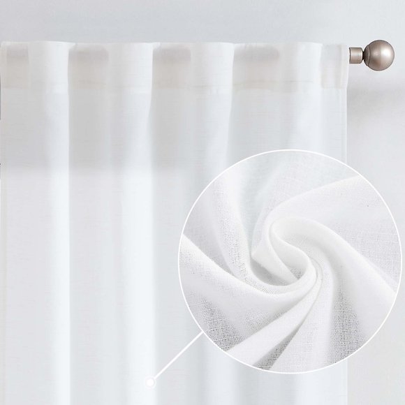 Curtainking Linen Curtains 96 Inch Length for Living Room Farmhouse Rod Pocket Back Tab Light Filtering Window Drapes for Bedroom Curtains Crude 2 Panels White
