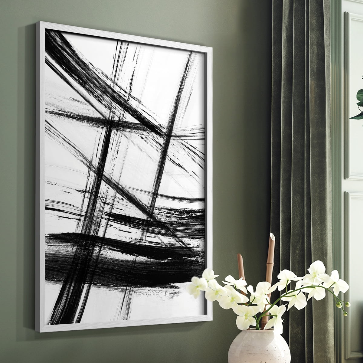 Organic Strokes in White Solid Wood 8 x 10 Framed Print