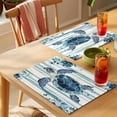 thumbnail image 4 of Teal Blue Turtle Coastal Placemats Set of 6 Vintage Stripe Beach Botanical Place Mats Indoor Wipeable Table Mats Washable Cloth Dining Table Placemats for Kitchen Holiday Party Home Decor 13x19 Inch, 4 of 9