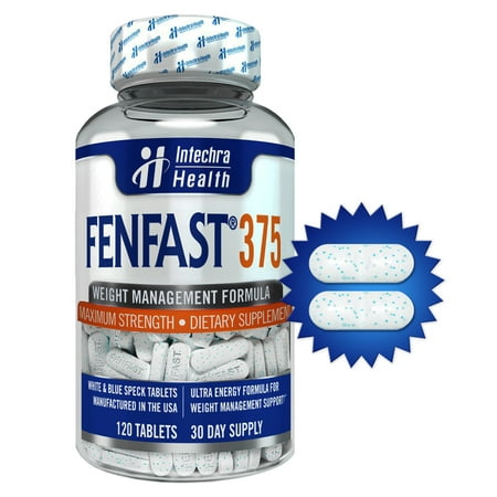 FENFAST 375 Weight Loss Diet Pills - Powerful Energy + Thermo Burn Formula 120 White Blue Speck Tablets - Intechra Health