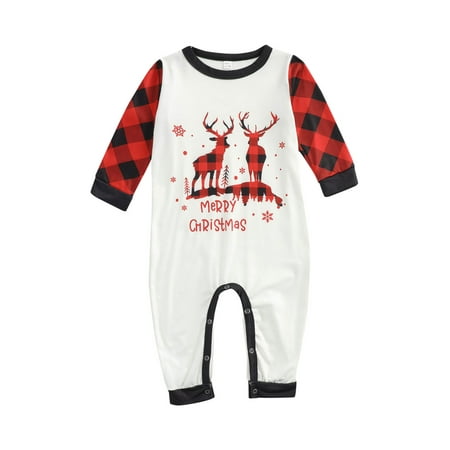 

Christmas Family Matching Pajamas White Long Sleeve Elk Printed Pattern Tops and Plaid Pants