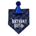thumbnail image 3 of Norbi Pet Dog Decorative Collar Birthday Bandanas Puppy Scarfs Classic Lattice Bibs For Dog Boy / Dog Girl Cotton 20-48cm/7.87-18.89" Blue Triangle Scarf, 3 of 5
