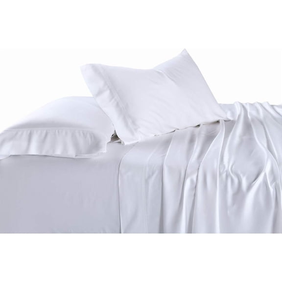 Solid White 600 Thread Count Cal King Un-Attached Waterbed Sheet Set Viscose from Bamboo 4pc Sheet Set