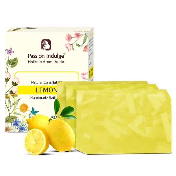 Natural Handmade Lemon Soap 100g| Herbal Bathing Soap for Healthy Skin | Natural Bath Bar with Pure Essential Oils | Moisturizes & Revitalizes | All Skin Types | Pack of 3
