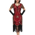 thumbnail image 5 of BLTIBY Women's 1920s Fringed Dress Flapper Costume Vintage Sequin Beaded Tassels Hem Prom Short Sleeve Round Neck Cocktail Evening Dresses Gatsby Dress Red 2 M, 5 of 5