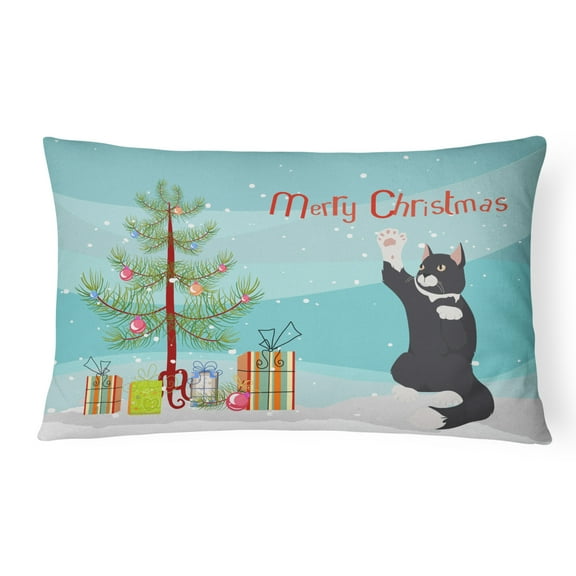 Carolines Treasures CK4742PW1216 Polydactyl Cat Merry Christmas Canvas Fabric Decorative Pillow, 12H x16W,