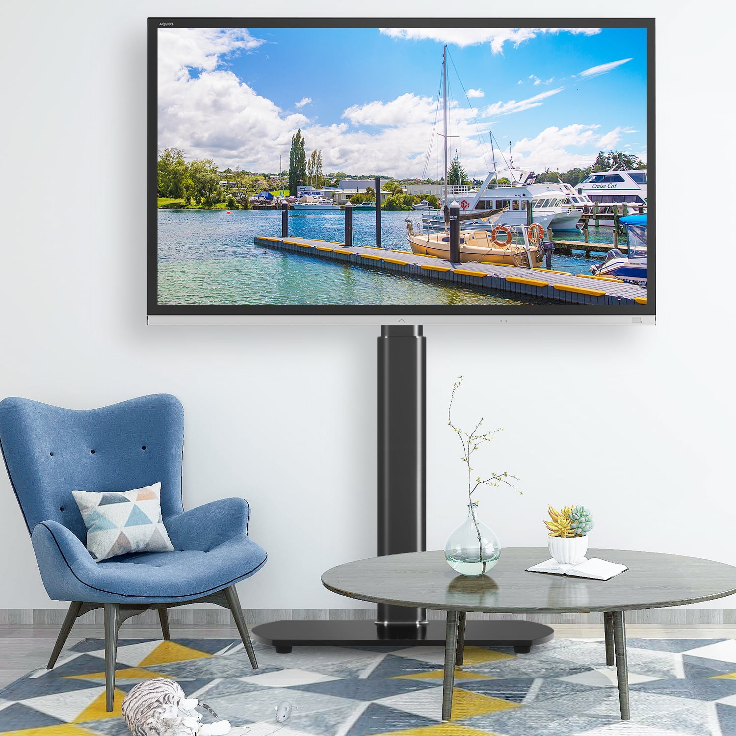 Contemporary Black Swivel Glass TV Floor Stand Mount for 27 to 55 inch