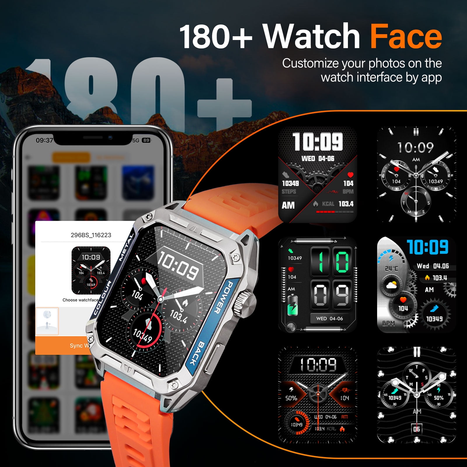 Cyberdyer Smart Watch Fits for Android and iPhone, IP67 Waterproof Smartwatch for Men 100+ Sports Modes 1.91-inch Fitness Tracker,Bluetooth Call, 15-Day Standby,for Thanksgiving Halloween Gift