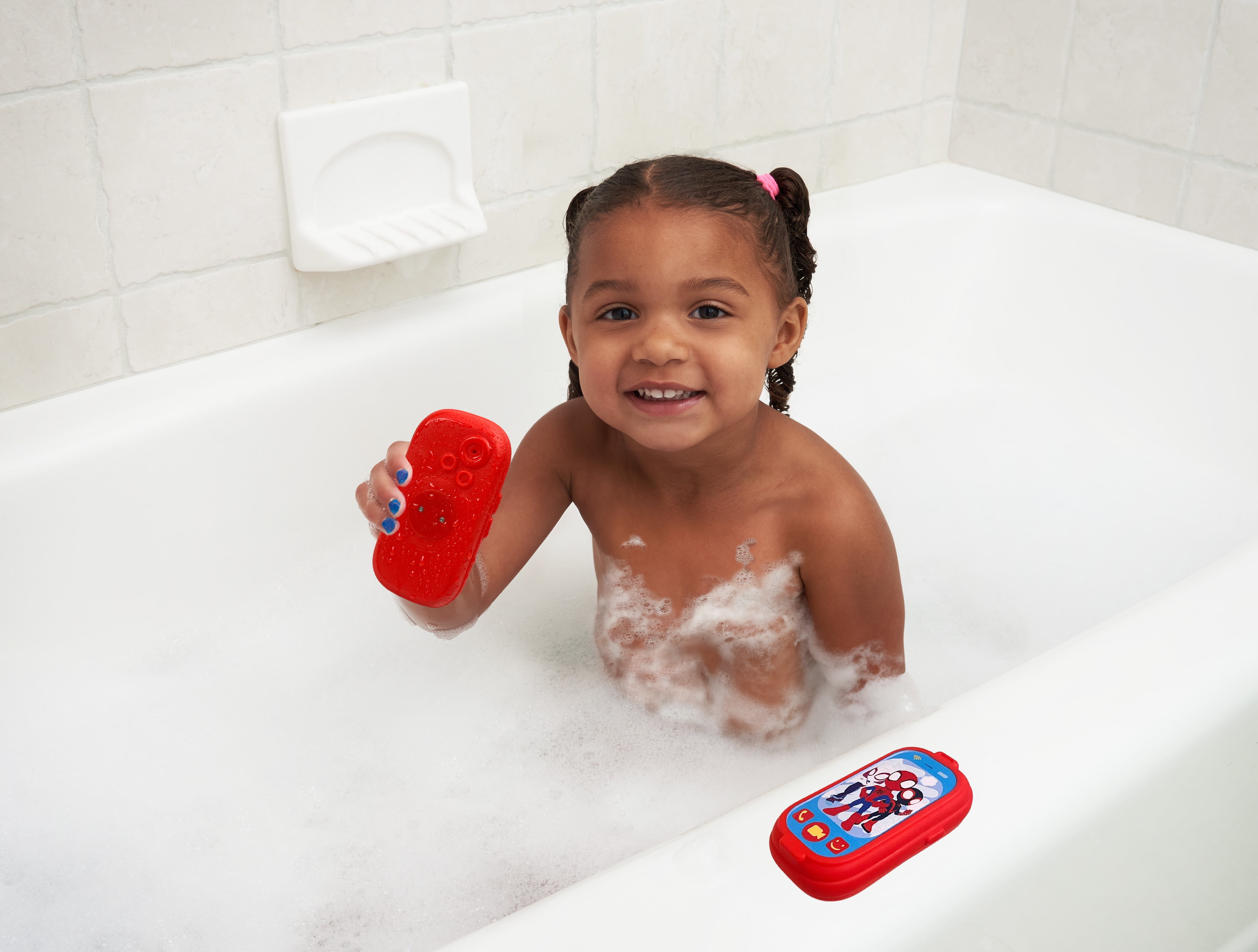 (2 pack) Spidey and His Amazing Friends Light Up Bath Squirter Cell Phone for Toddlers