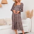thumbnail image 5 of Odeerbi Maternity Women's Pregnant Long Dress 2025 Casual Erogenous Trendy Small Floral Printing Chiffon Dress Square Collar Long Sleeve Dress Yellow, 5 of 6
