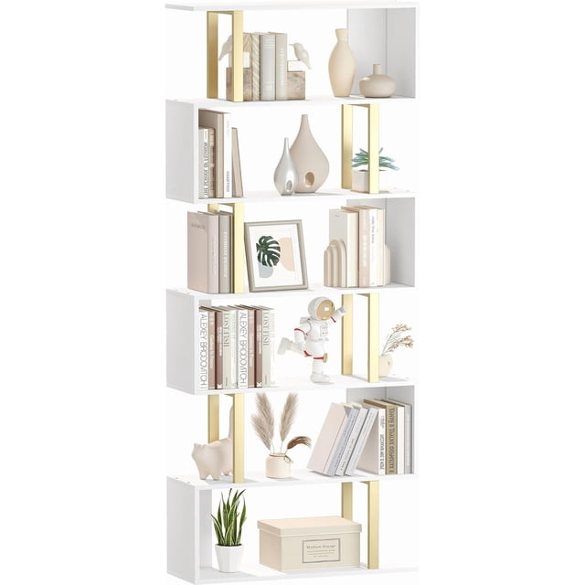 Bookshelf Geometric Bookcase S Shaped Book Shelves Unit for Living Room Tier Tall Decorative Display Shelf for Bedroom Study Room Rustic