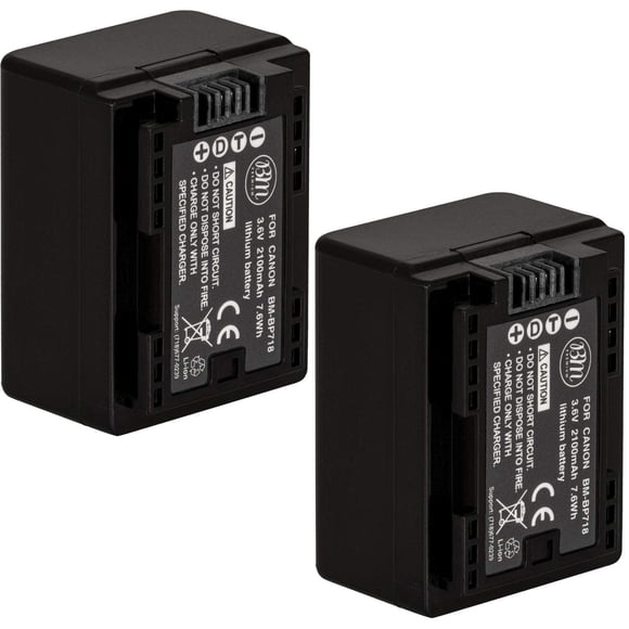 Baterías BP-718 de BM Premium para Canon Vixia en Negro, Pack de 2, Totalmente Decodificadas