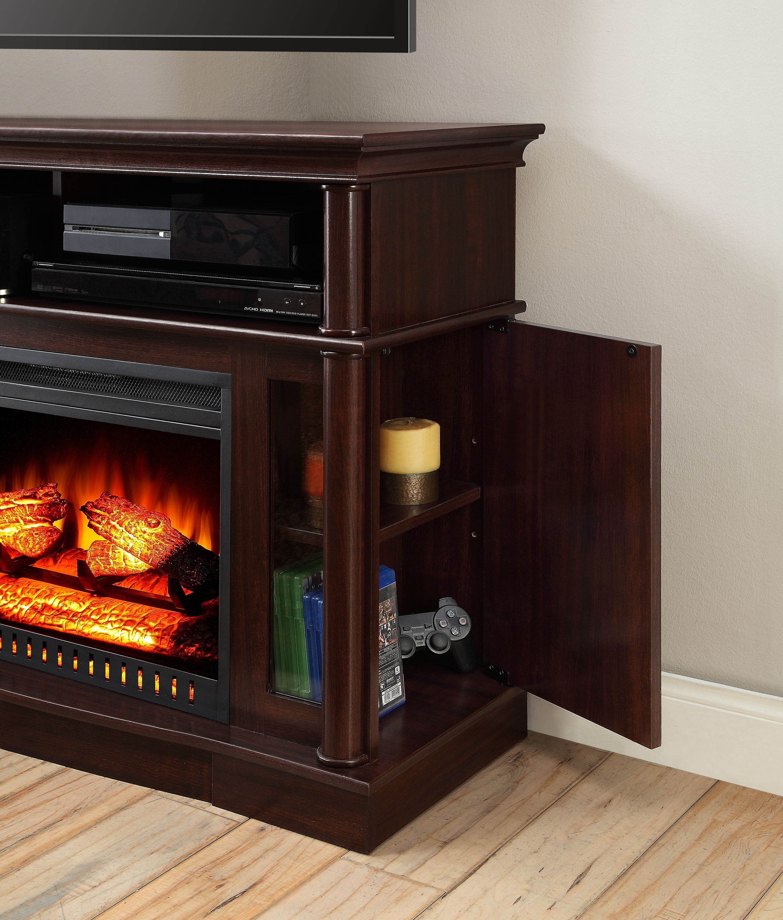 Electric Fireplace TV Stand Media Console Heater Entertainment Center Wood New  eBay