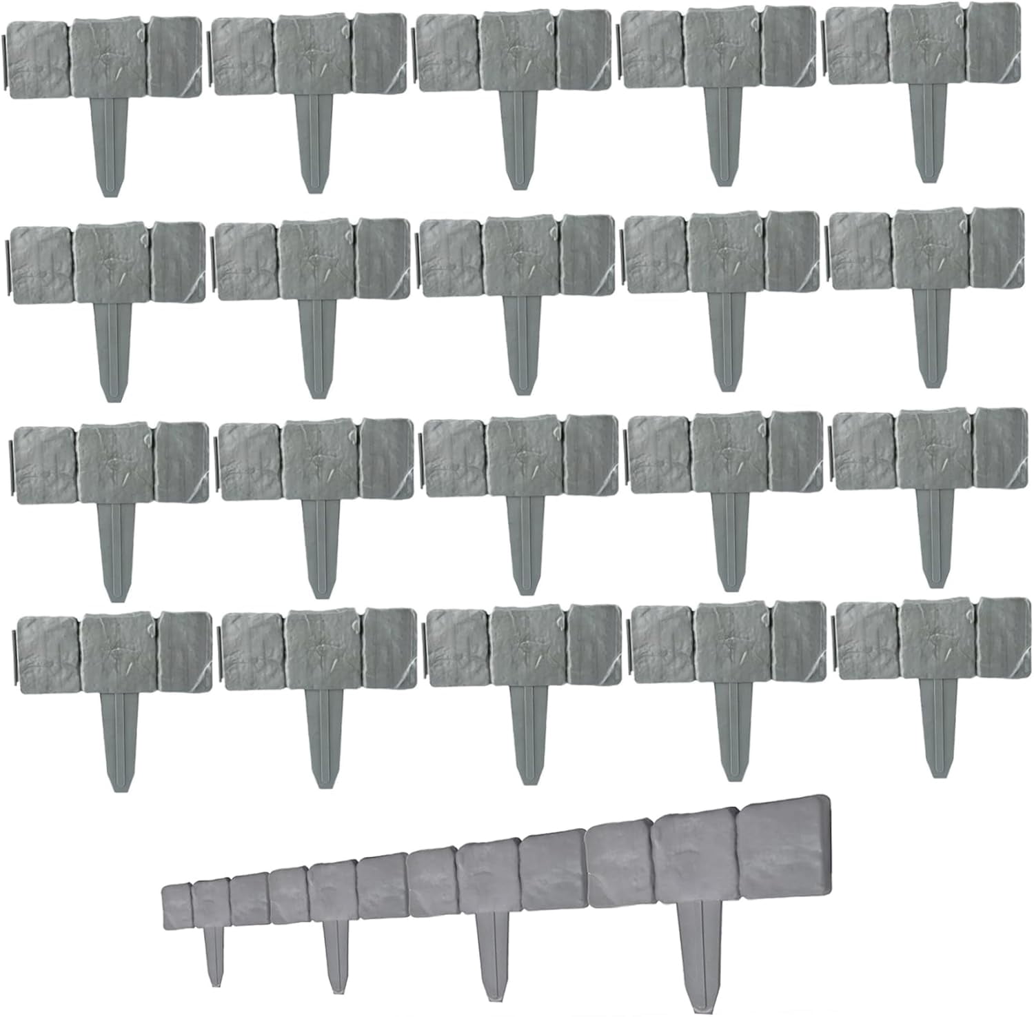 20Pcs Garden Edging with Ground Anchors, Dark Grey Cobbled Stone Effect Lawn Border for Flower Beds – Decorative Protective Barrier for Gardens, Landscaping, Farms (20Pcs, Dark Grey)