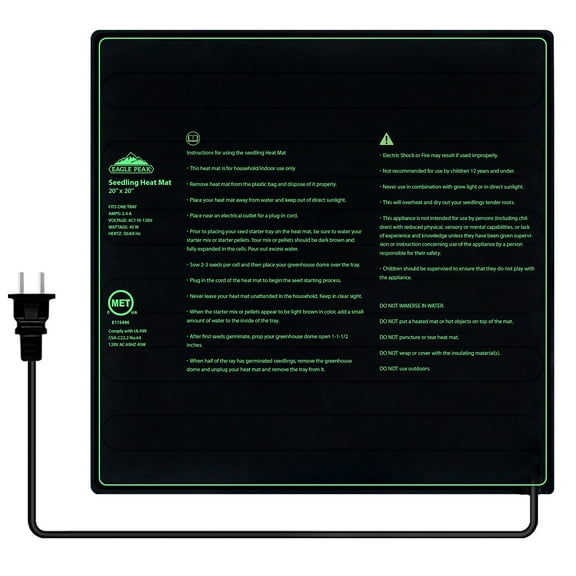 EAGLE PEAK Seedling Heat Mat Durable Waterproof 20" x 20", UL & MET-Certified Heating Pad for Seed Starting and Germination