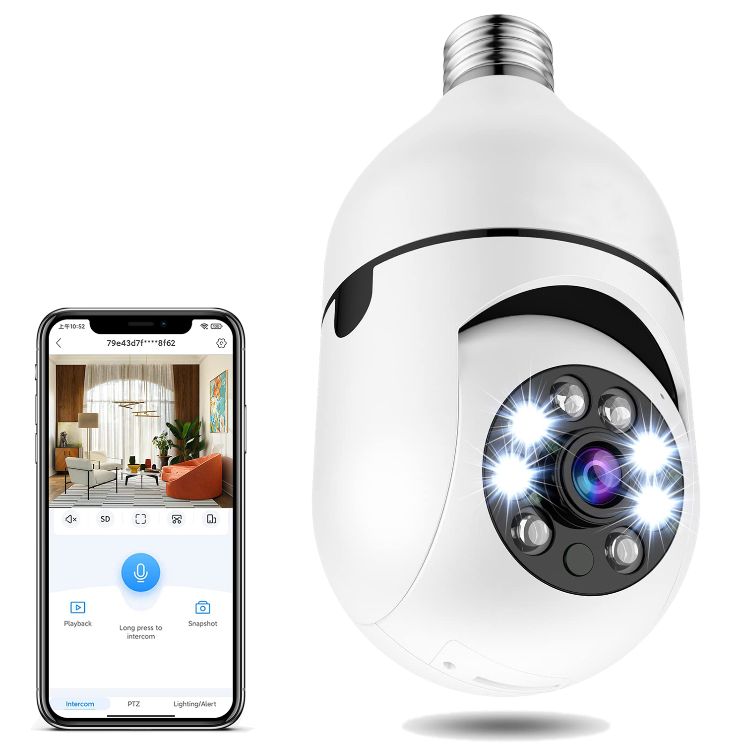 E27 Light Bulb Camera WiFi Outdoor Indoor 1080p 360 Degree Panoramic Smart Home Security Wireless Smartbulb Cam Dome Surveillance IP HD CCTV Night Vision Lightbulb,Support 2.4G,White