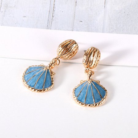 Shell Earrings Fashion Jewelry - Fancyleo Summer Shell Shape Earrings White Blue Fashion Women Jewelry Ear Studs New