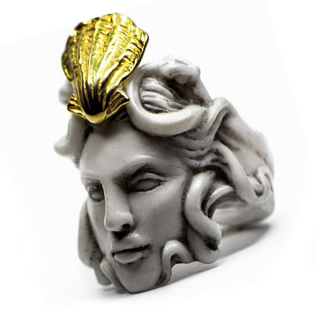 Qarigey Anillo de diseño de cabeza de anciano, anillos de escultura de aleación de concha clásica, joyería de mano Universal para boda, aro de fiesta Ropa, zapatos y accesorios Miscelánea tipo 11