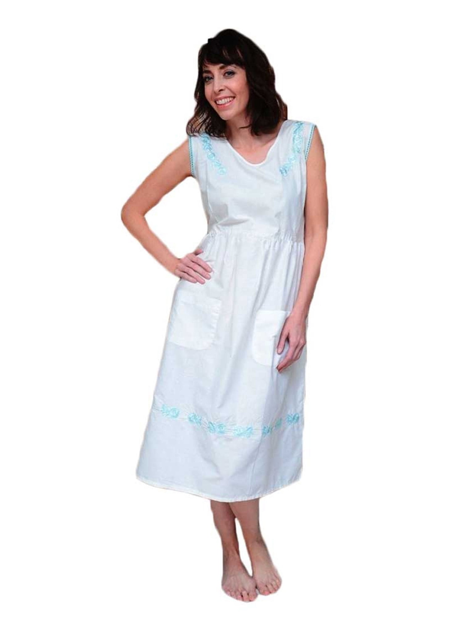 Up2date Fashion's Women's House Dress with Embroidered Neckline