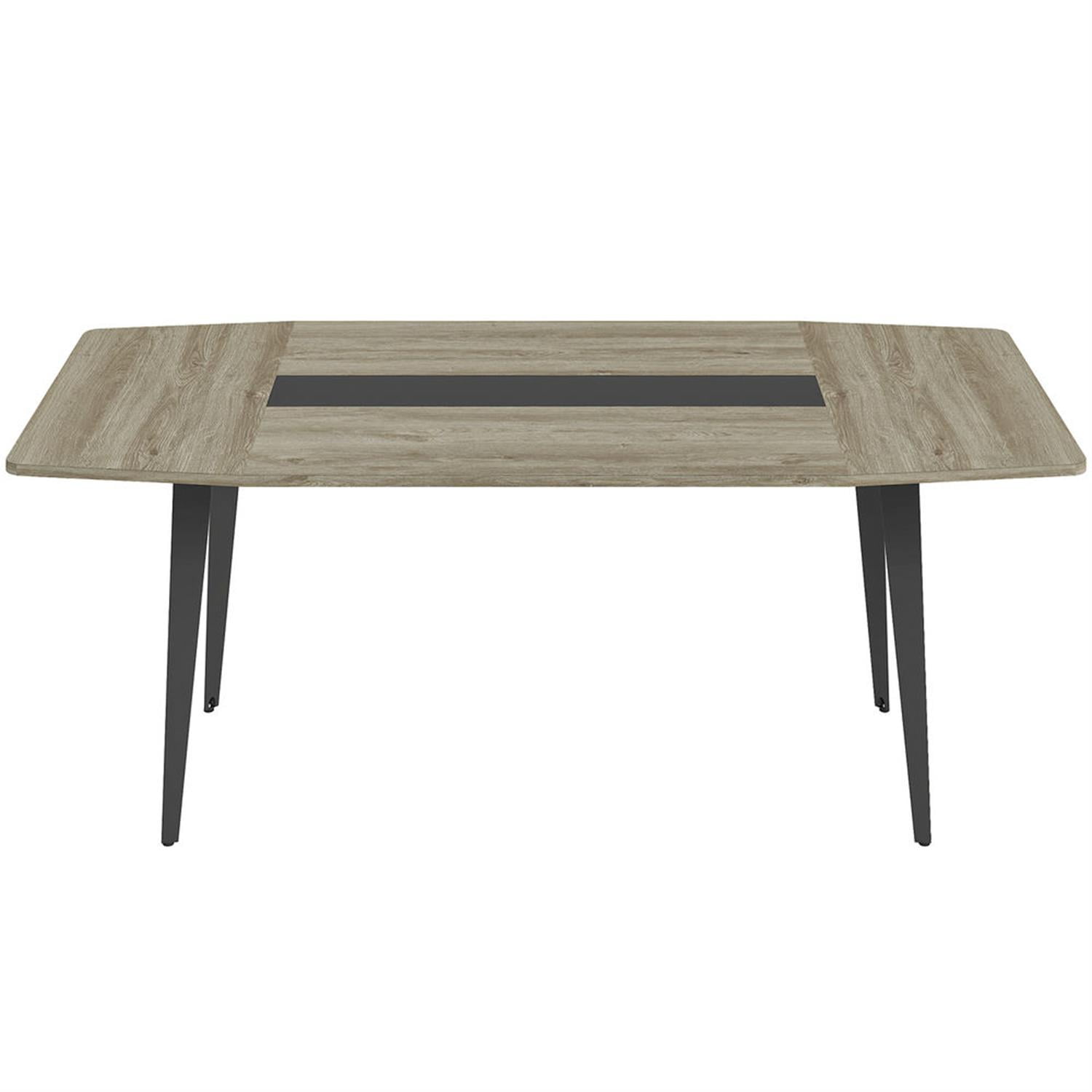 Demi Bonn 70" Executive Computer Desk with Metal Frame, Modern Duty Study Writing Gaming Table for Home Office, Boat Shaped Meeting Table, Gray