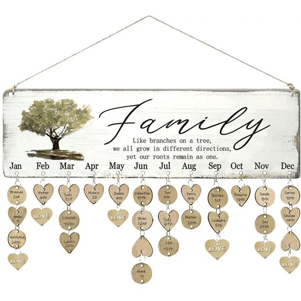 Regalo del Día de la madre de Navidad, calendario de recordatorio de cumpleaños familiar, tablero ecológico, placa de madera, letrero, decoración colgante de pared DIY