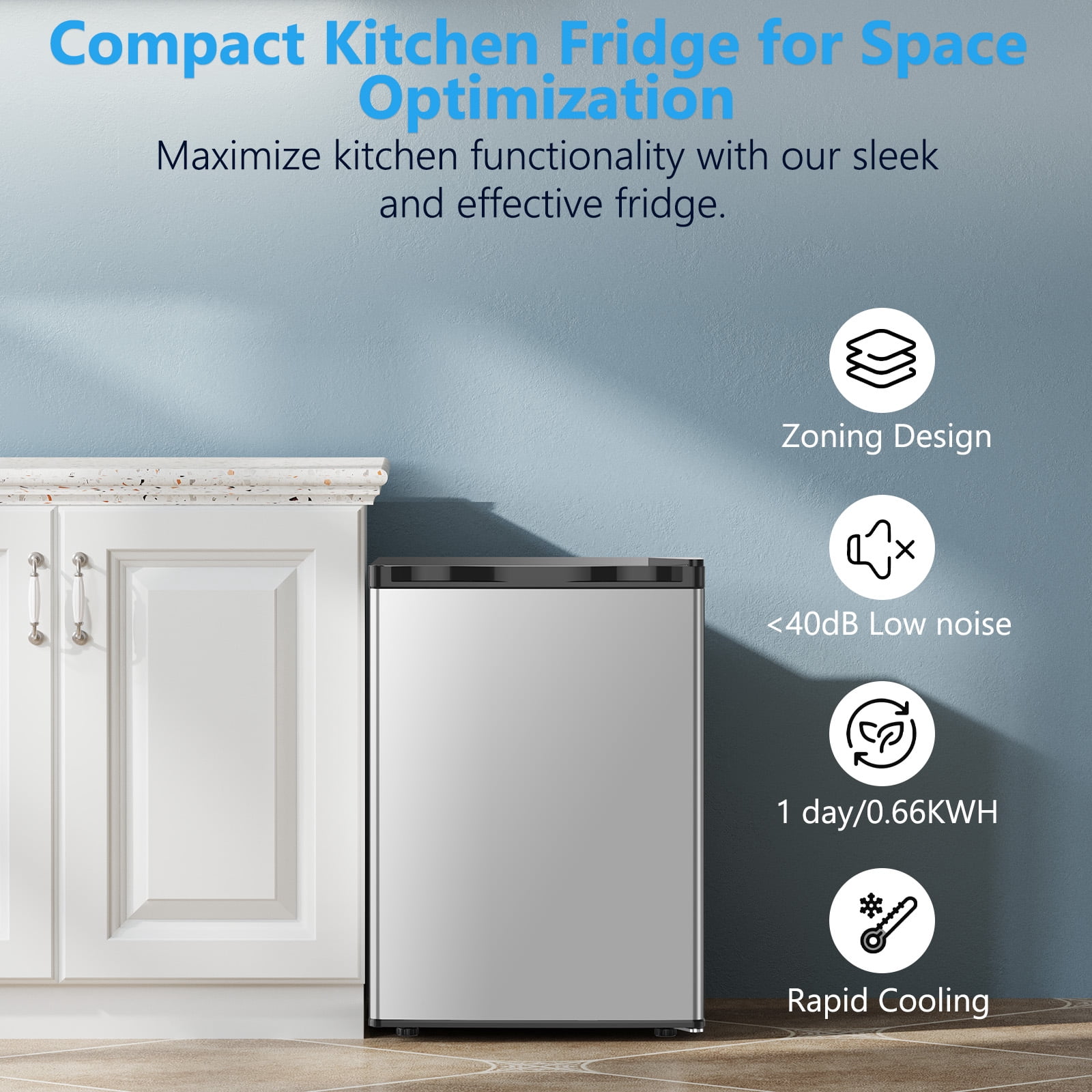 CRZOE Mini Compact Refrigerator with Freezer, 2.6 Cu.Ft. Single Door Adjustable Removable Shelves for Apartment/Dorm/Office