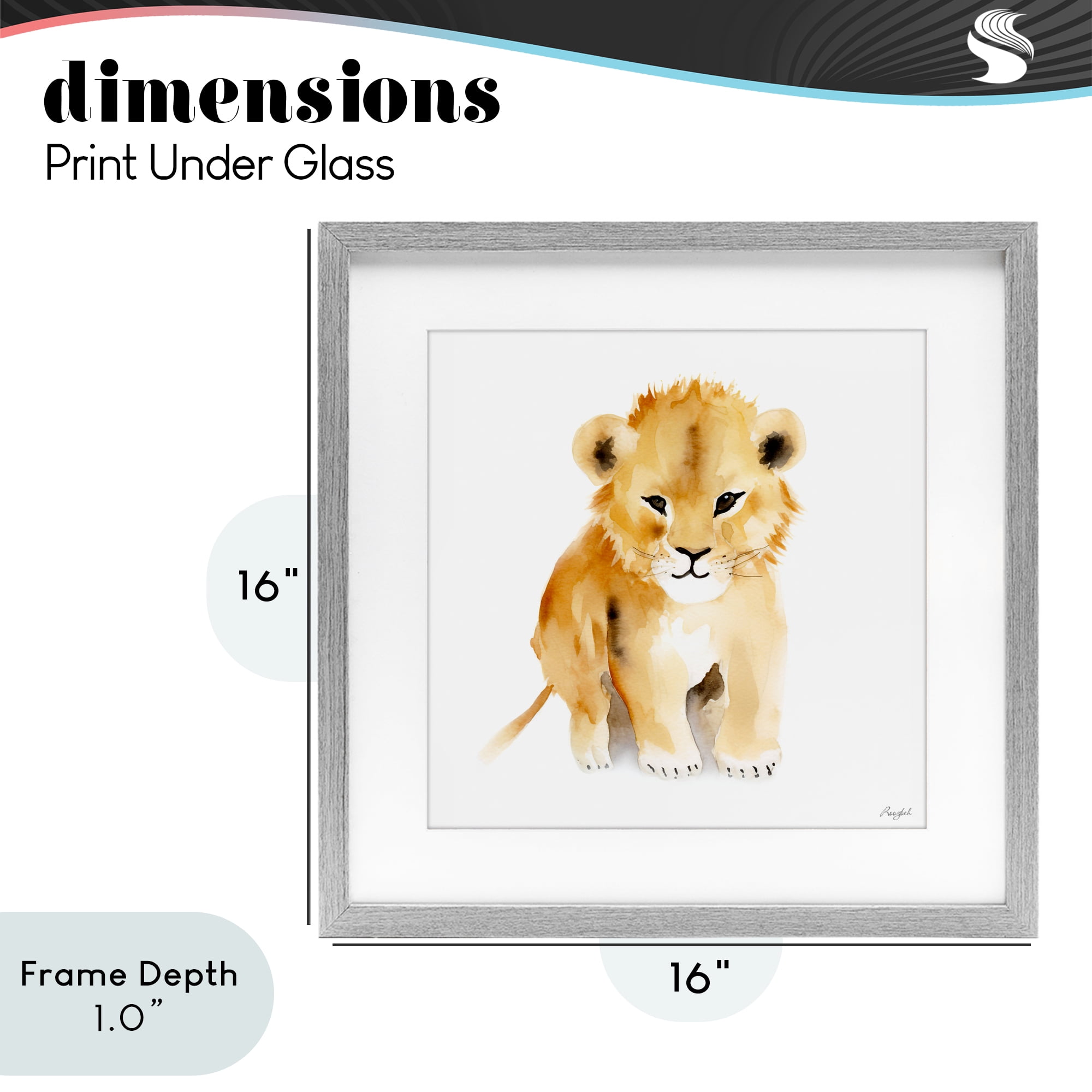 Stupell Industries Minimal Lion Cub Gray Framed Print Under Glass, design by Roozbeh