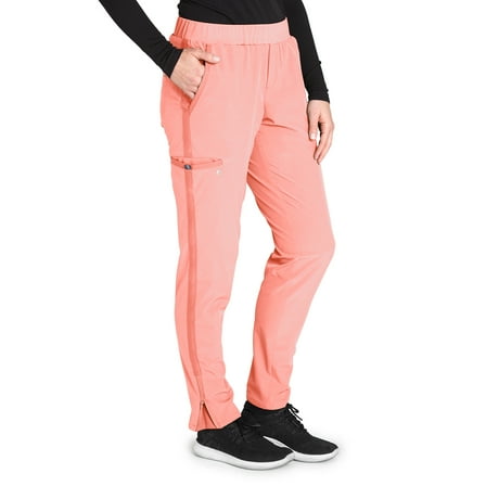Barco Wellness BWP505 Women's Zen Five Pocket Knit Waist Mid-Rise Zip Pleat Cargo Scrub Pant Coral Berry XXSP