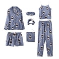 thumbnail image 4 of Conjunto de pijamas con estampado de seda para mujer, pantalones cortos de manga larga, Top de cintura elástica, ropa de dormir de salón completo, primavera y verano, 7 Uds., 4 of 5