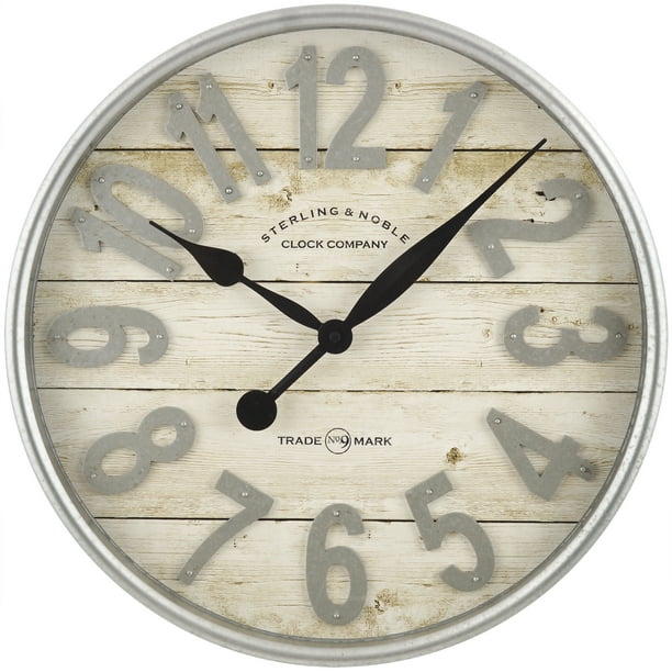 Better Homes Gardens Indoor 20 White And Galvanized Raised Arabic Farmhouse Wall Clock Walmart Com