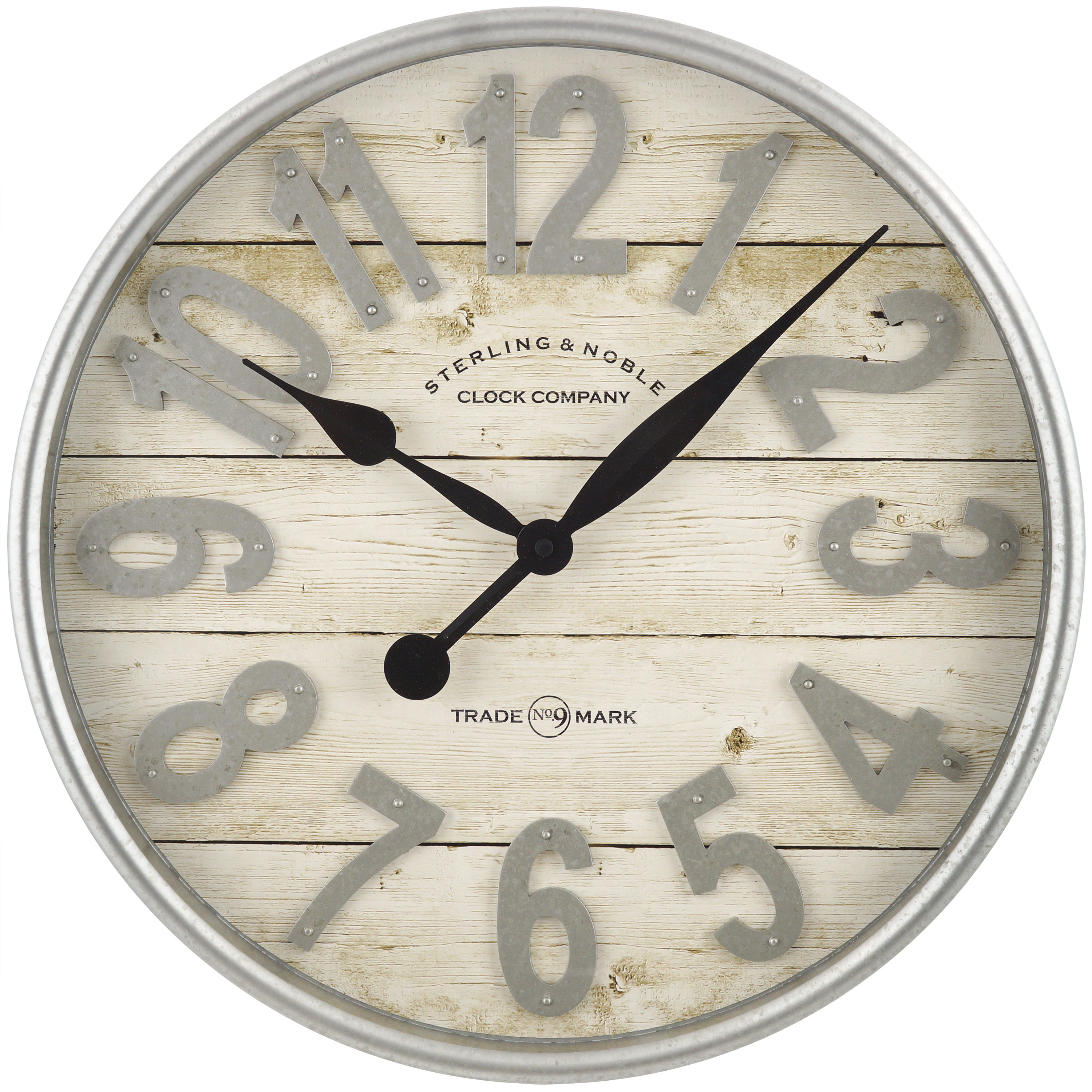 Better Homes & Gardens Farmhouse Plank Galvanized Wall Clock - discover a host of lovely rustic decor in this round up of galvanized metal farmhouse style and vintage chic design splendor! #modernfarmhouse #rusticdecor
