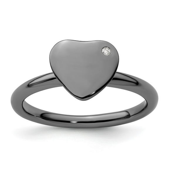 2.25mm 925 Sterling Silver Bezel Polished Ruthenium plating Stackable Ruthenium Plated Love Heart Diamond Ring Size 6 -