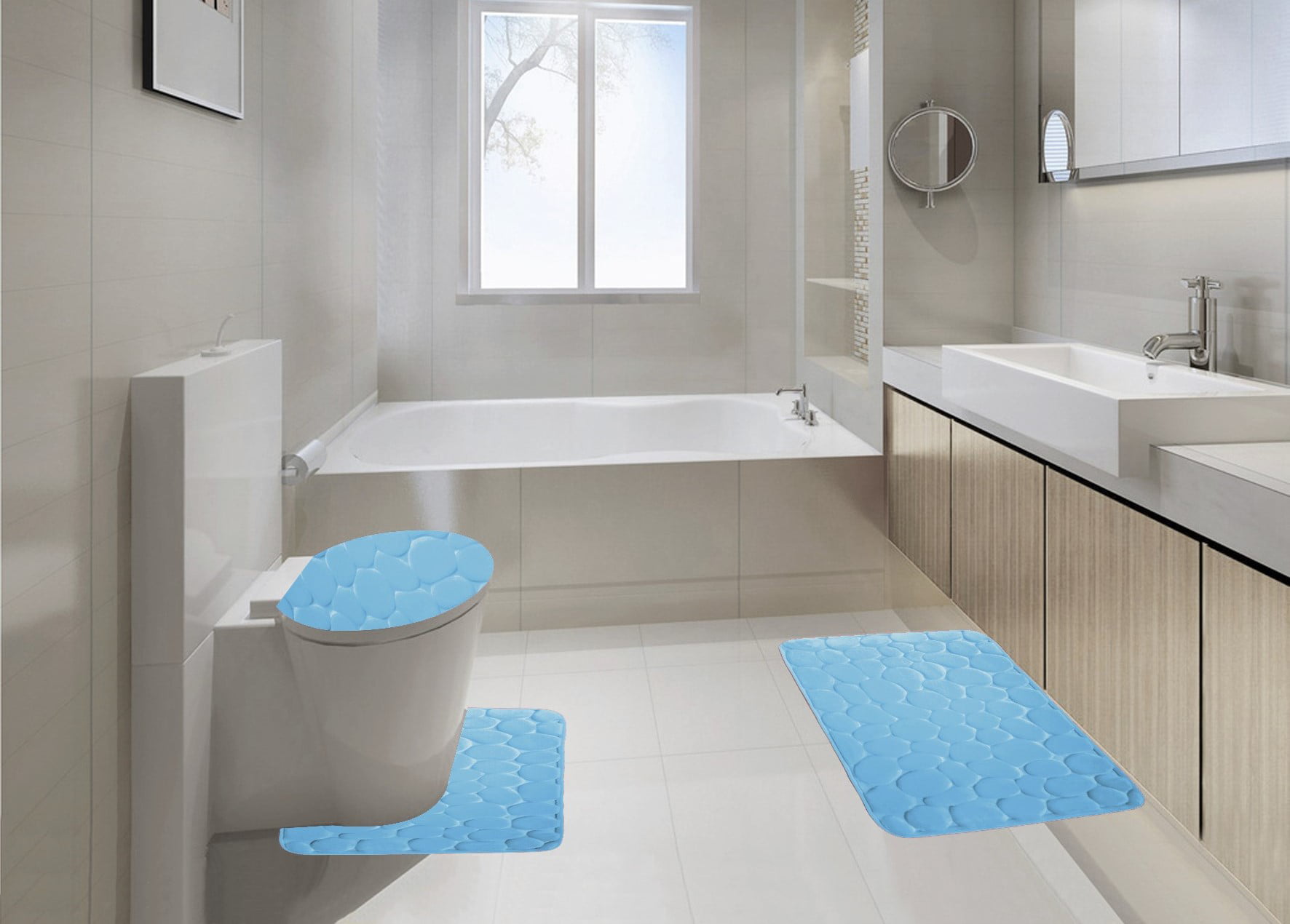 Details about   3 pc Solid Light Blue Bathroom Rug Set Bath Mats Bath Set Super Soft Anti Slip 