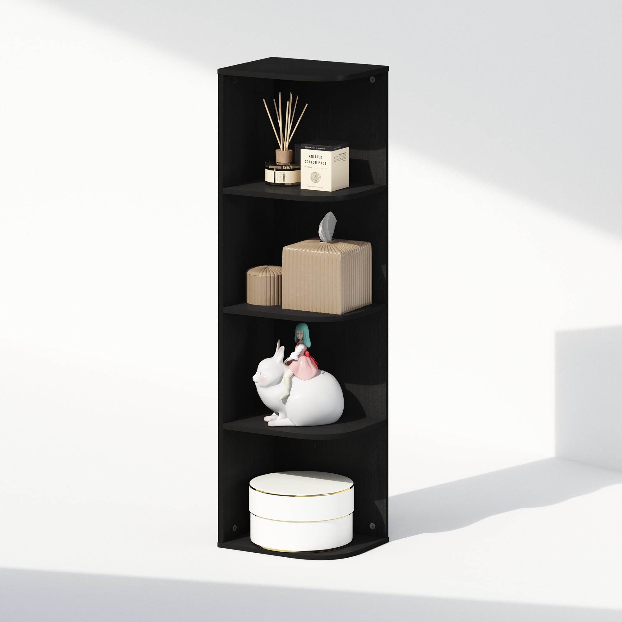Furinno Reed 4-Tier Space Saving Corner Storage Display Shelf, Bookshelf, Blackwood