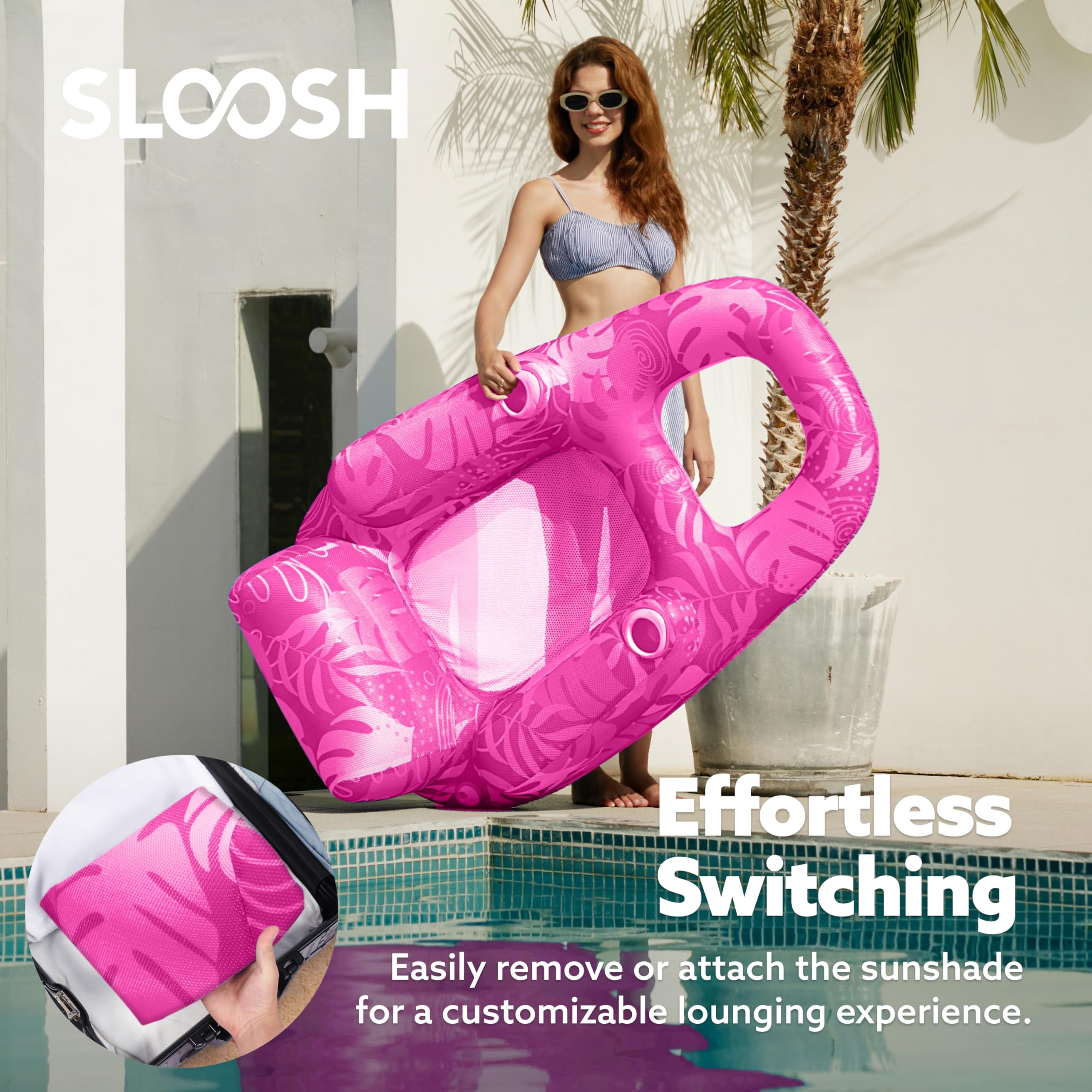 JOYFY Inflatable Pool Lounger Chair for Adult, Pool Floats Lounger Raft Floaties Water Floating Recliner Chair with Cup Holders Foot Rest Swimming Pool Floaty