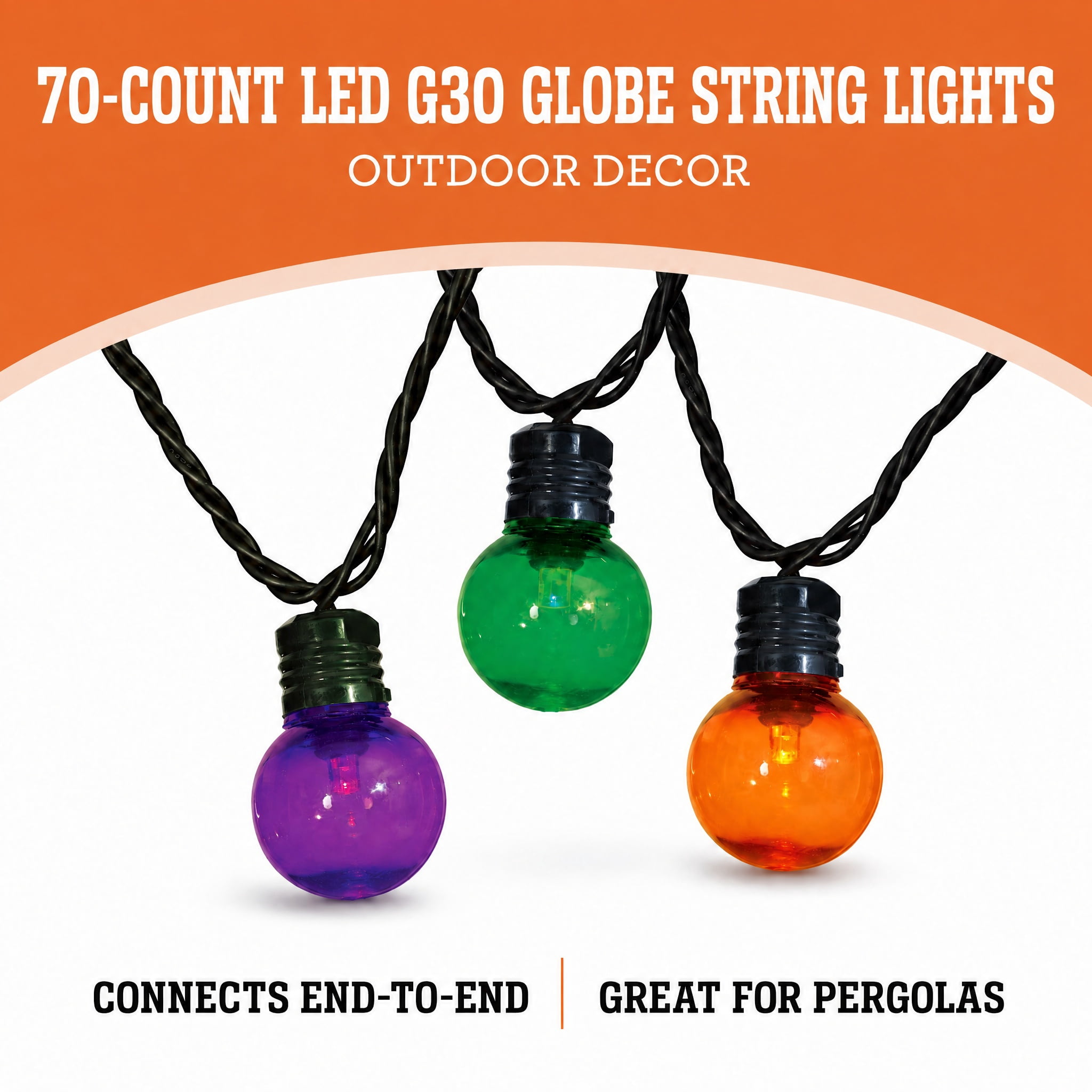 Indoor/Outdoor 70-Count LED G30 Globe String Lights, Multicolor, 21', Halloween by Way To Celebrate