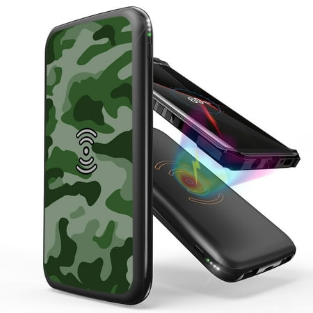 

INFUZE Qi Wireless Portable Charger for Samsung Galaxy A42 5G External Battery (10000 mAh 18W Power Delivery USB-C/USB-A Ports) with Touch Tool - Army Camo