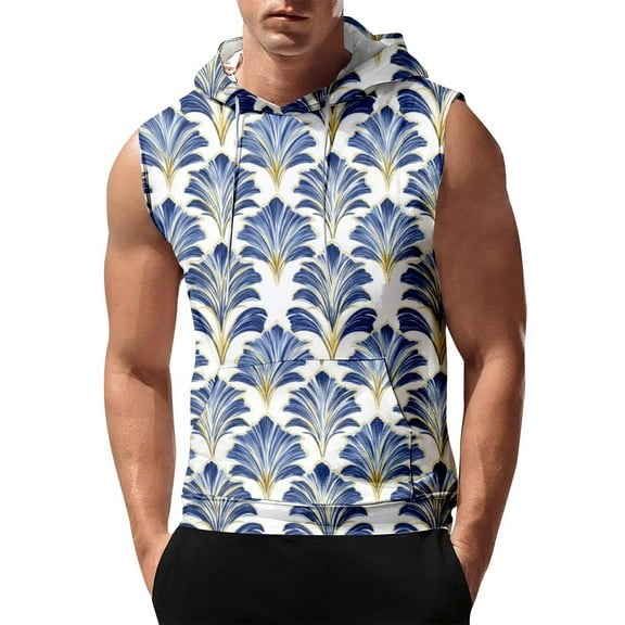 Men's Sleeveless Hoodie With Tropical Leaf Print Lightweight Casual Summer Tank Top Perfect For Gym And Outdoor Activities