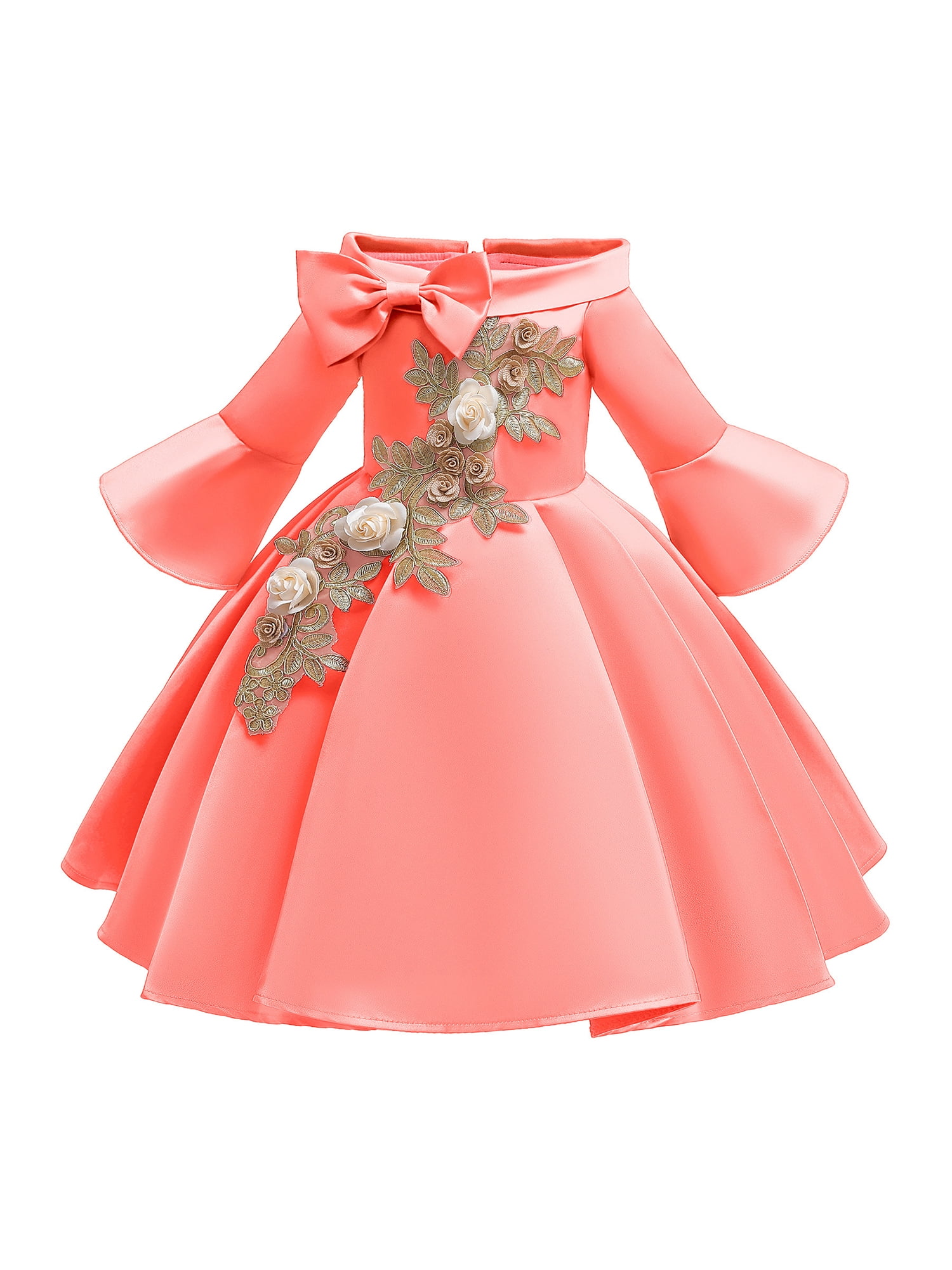 Childrens Girls Baby Elegant Flower Floral Embroidered Party Formal Dress Gown 